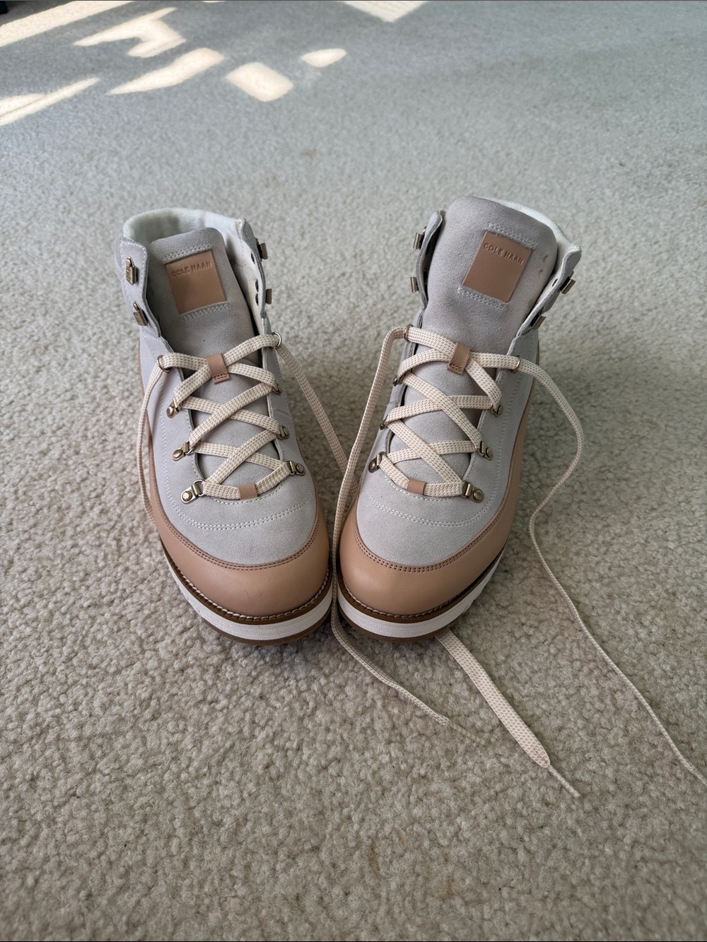 Cole Haan Neutral Two-Tone Hiker Boots with Leather Trim